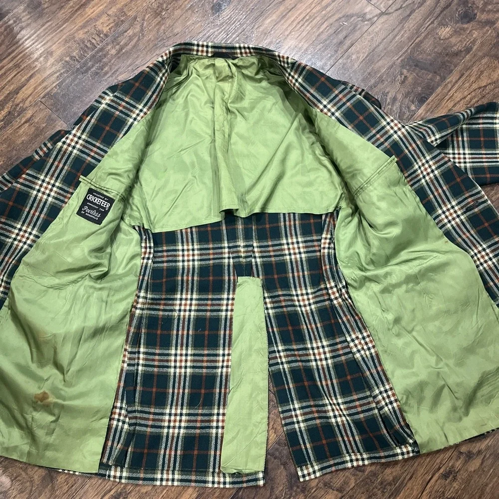 Vintage Cricketeer Blazer Sport Coat Mens 40R Green Orange Plaid Jacket 70s